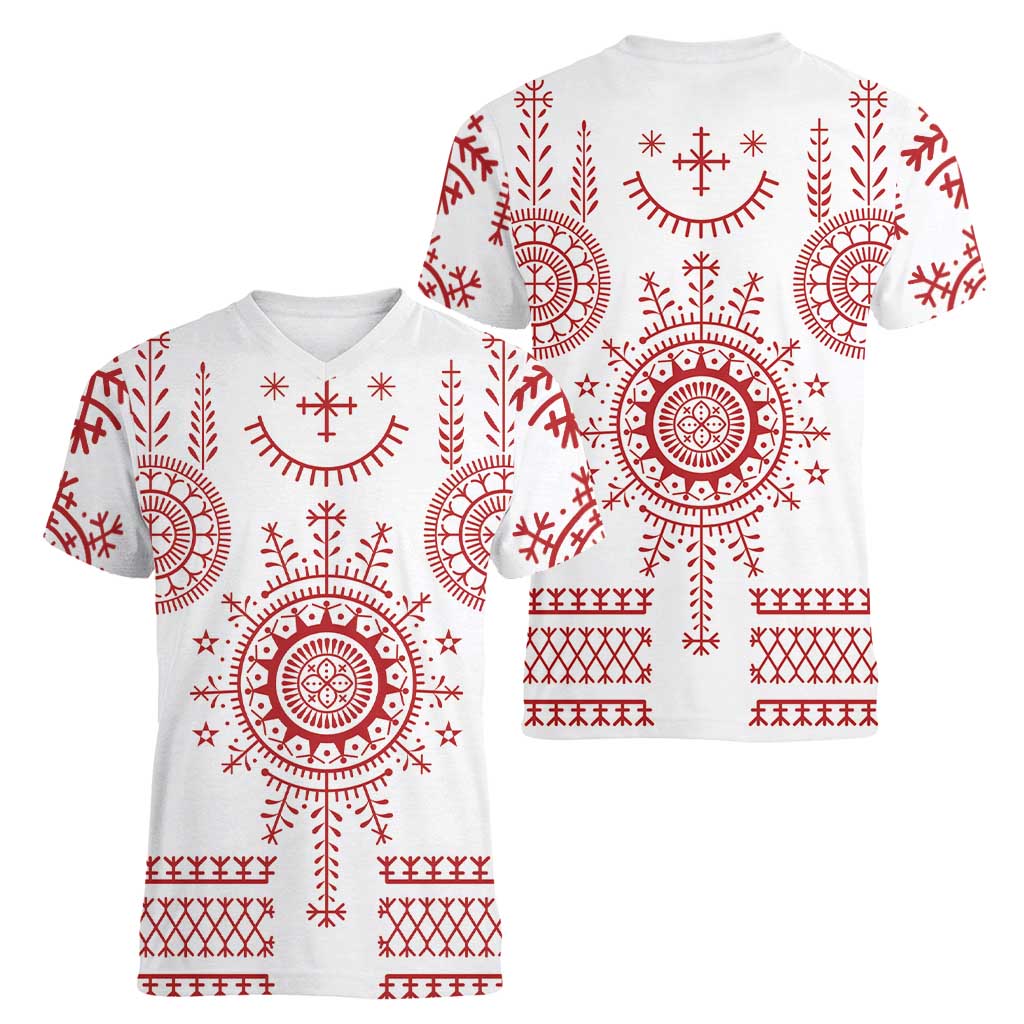 Croatia Sicanje Tattoo Kolo Inspired Women V-Neck T-Shirt - Wonder Print Shop