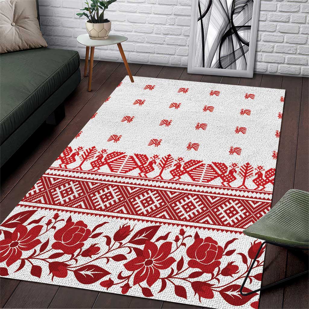 Antique Croatia Folk Embroidery Inspired Pattern Area Rug Roses and Peacocks - Wonder Print Shop