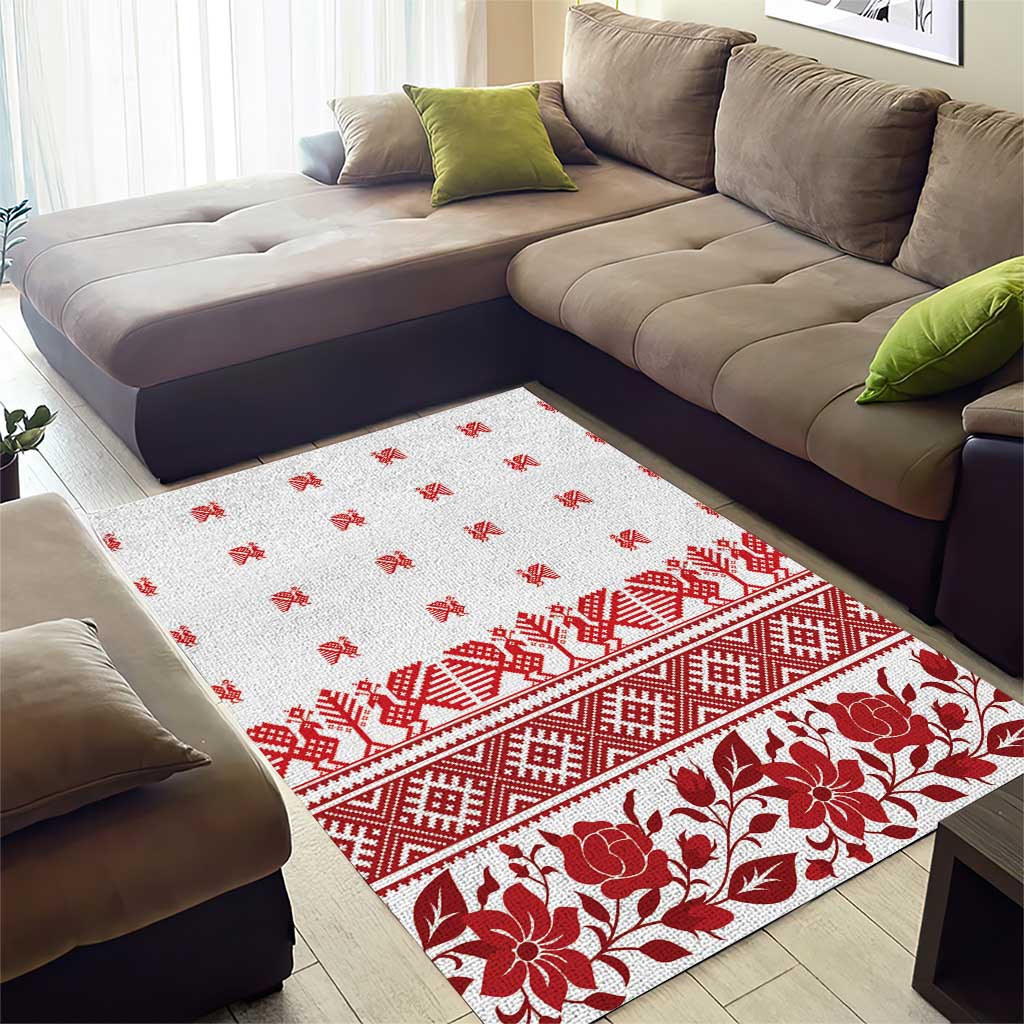 Antique Croatia Folk Embroidery Inspired Pattern Area Rug Roses and Peacocks - Wonder Print Shop