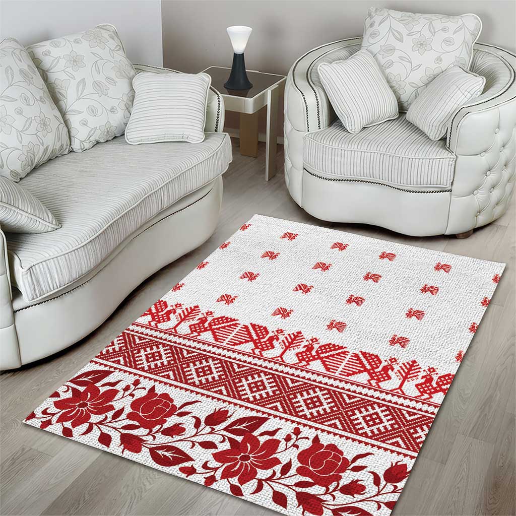 Antique Croatia Folk Embroidery Inspired Pattern Area Rug Roses and Peacocks - Wonder Print Shop