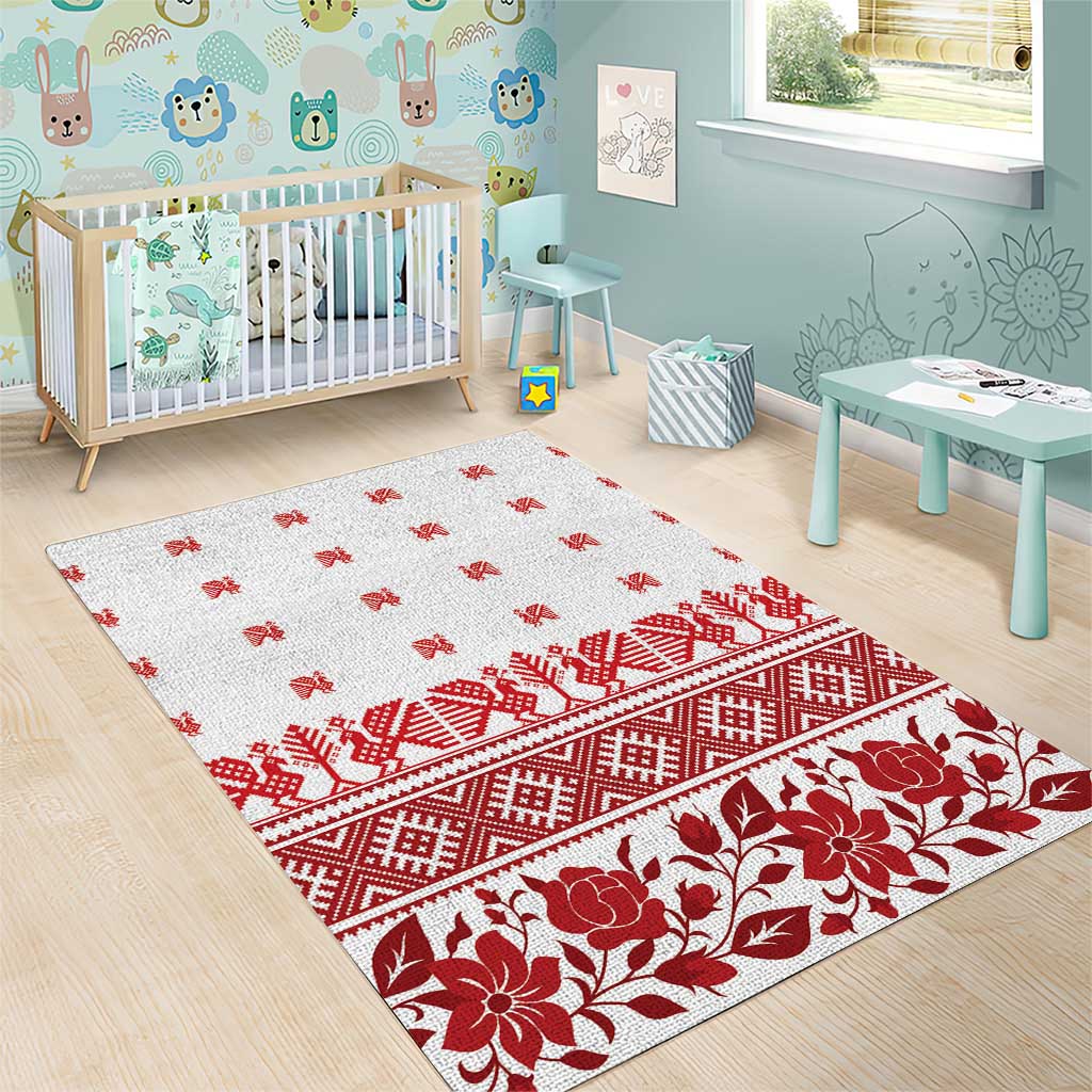 Antique Croatia Folk Embroidery Inspired Pattern Area Rug Roses and Peacocks - Wonder Print Shop