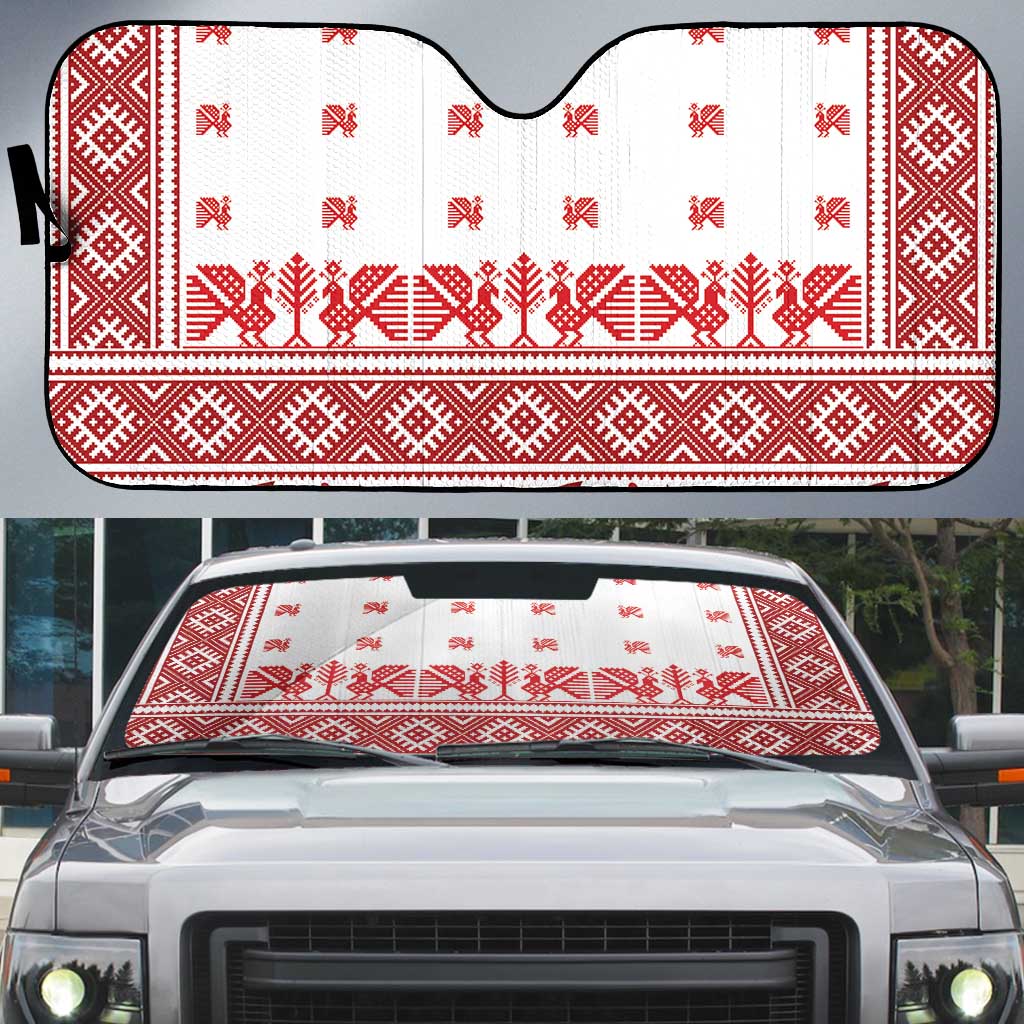 Antique Croatia Folk Embroidery Inspired Pattern Auto Sun Shade Roses and Peacocks - undefined