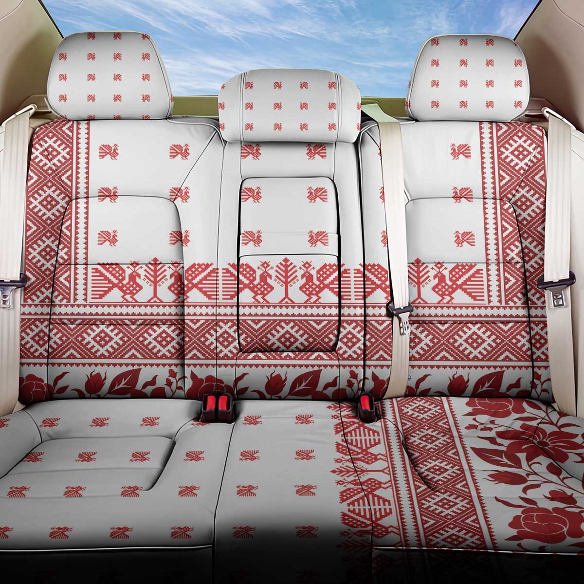 Antique Croatia Folk Embroidery Inspired Pattern Back Car Seat Cover Roses and Peacocks - Wonder Print Shop