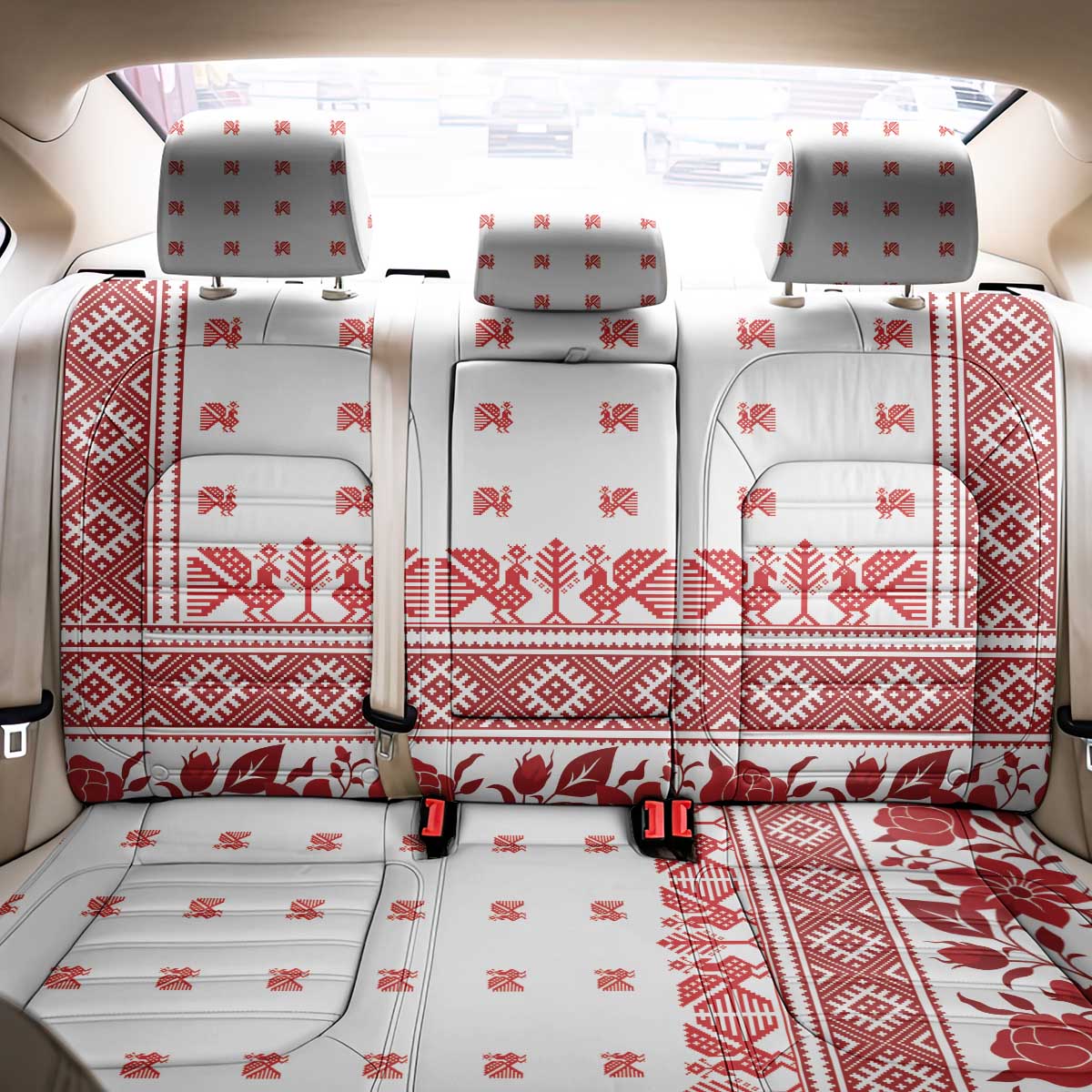 Antique Croatia Folk Embroidery Inspired Pattern Back Car Seat Cover Roses and Peacocks - Wonder Print Shop