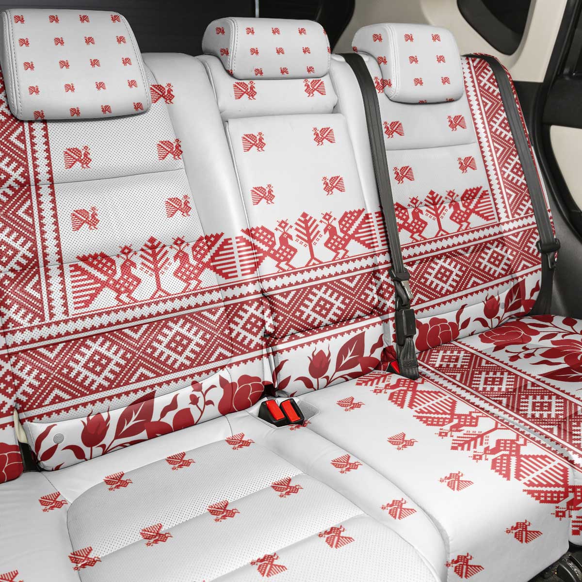 Antique Croatia Folk Embroidery Inspired Pattern Back Car Seat Cover Roses and Peacocks - Wonder Print Shop