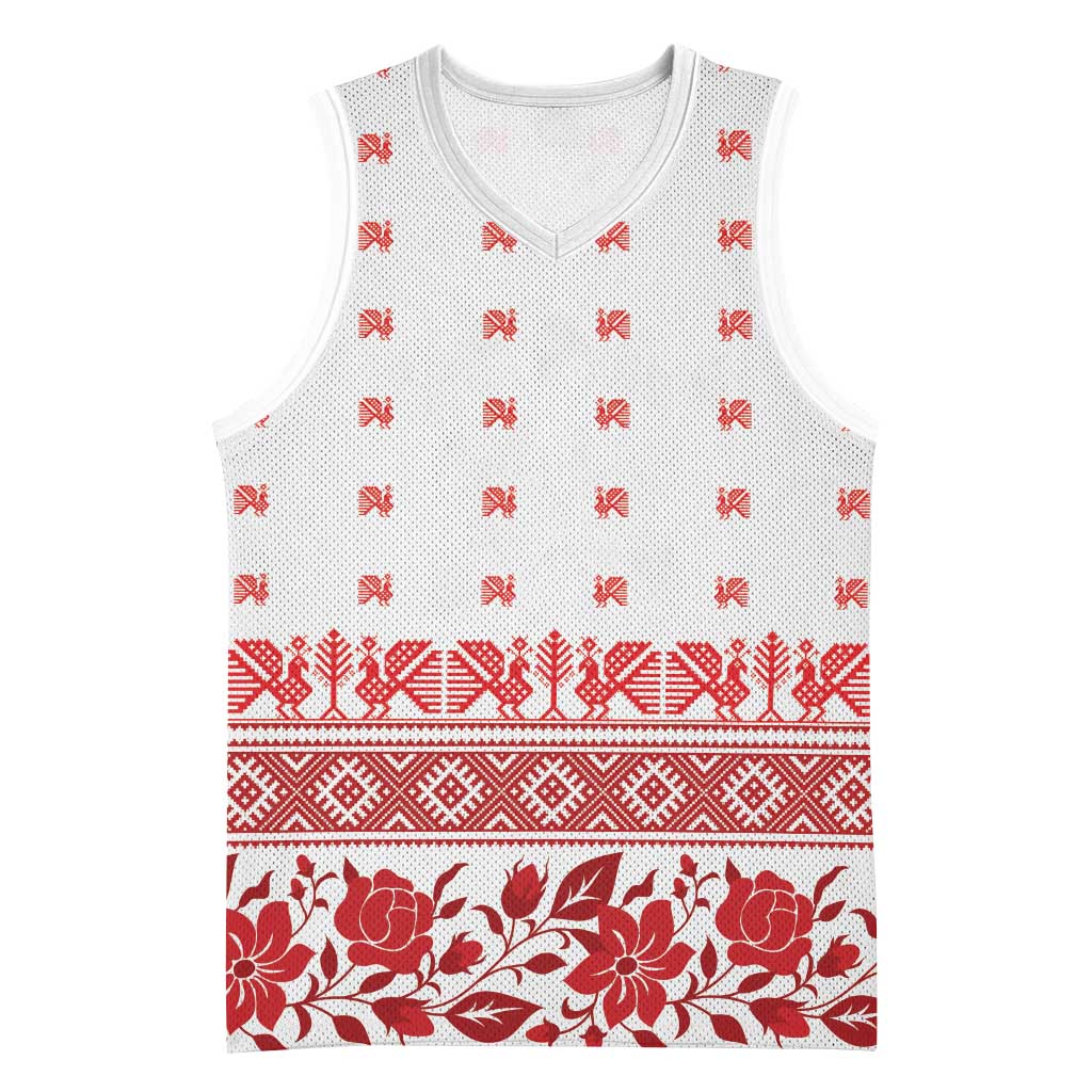 Antique Croatia Folk Embroidery Inspired Pattern Basketball Jersey Roses and Peacocks - Wonder Print Shop