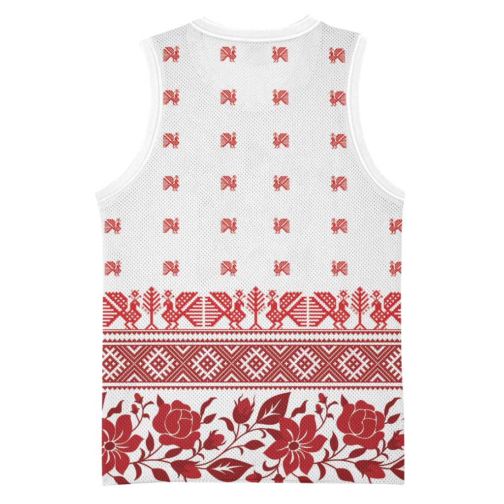 Antique Croatia Folk Embroidery Inspired Pattern Basketball Jersey Roses and Peacocks - Wonder Print Shop