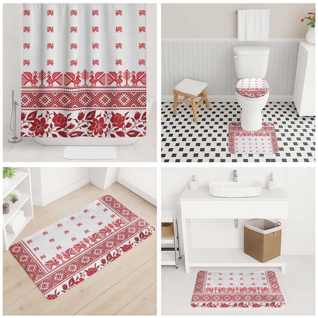 Antique Croatia Folk Embroidery Inspired Pattern Bathroom Set Roses and Peacocks - Wonder Print Shop
