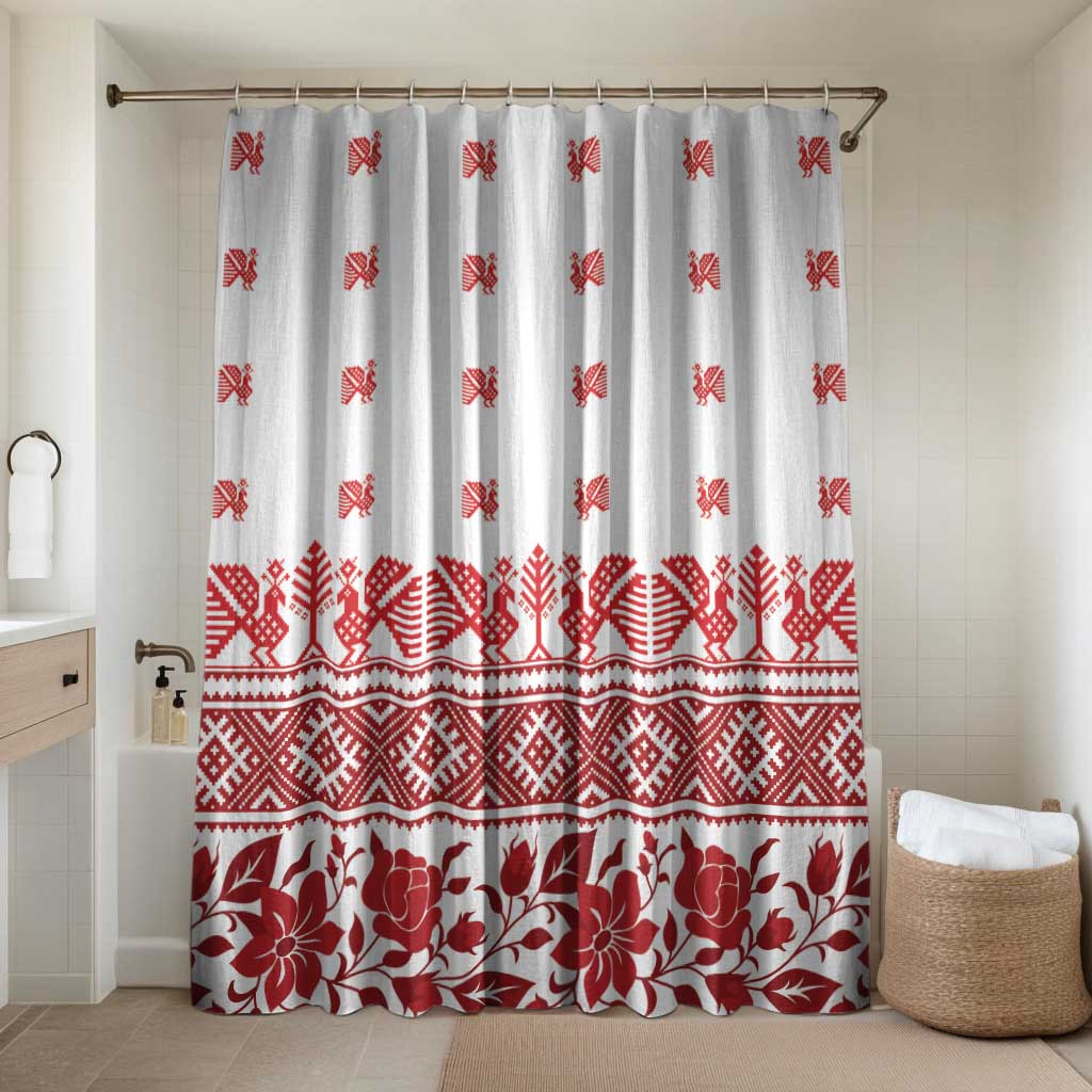 Antique Croatia Folk Embroidery Inspired Pattern Bathroom Set Roses and Peacocks - Wonder Print Shop