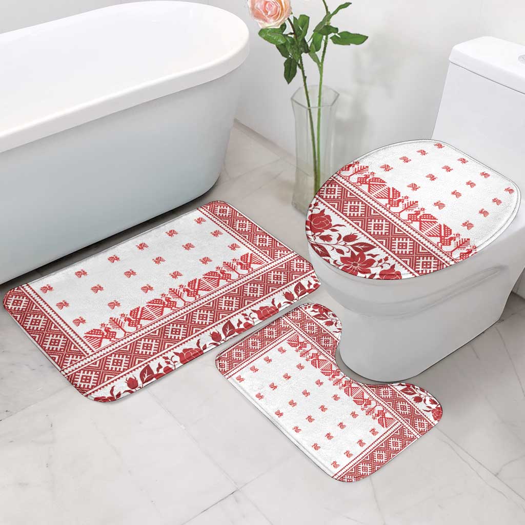 Antique Croatia Folk Embroidery Inspired Pattern Bathroom Set Roses and Peacocks - Wonder Print Shop