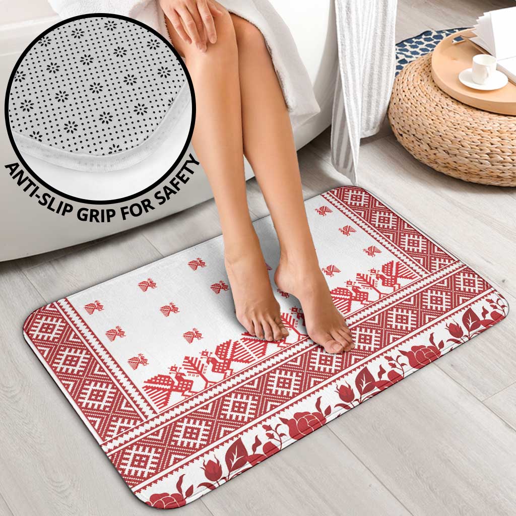 Antique Croatia Folk Embroidery Inspired Pattern Bathroom Set Roses and Peacocks - Wonder Print Shop