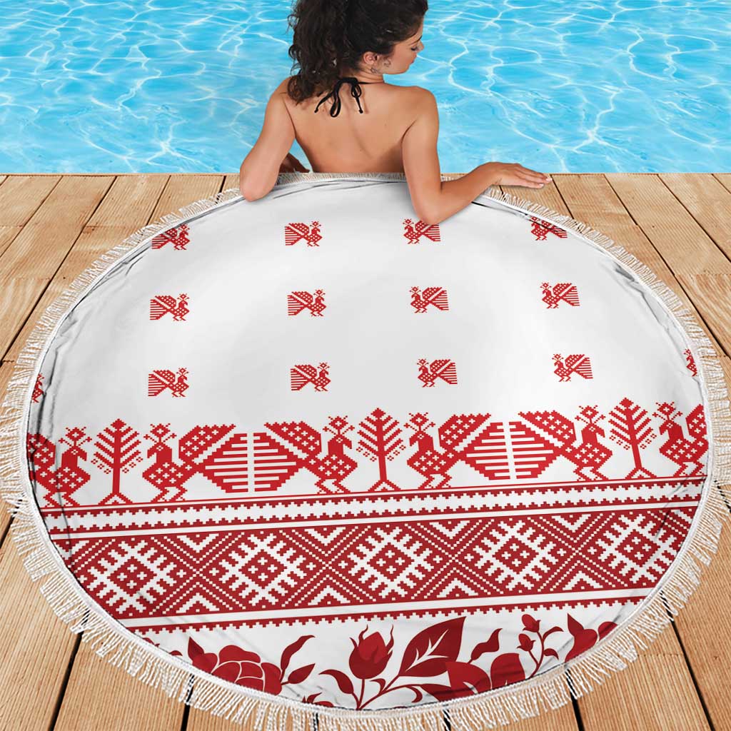 Antique Croatia Folk Embroidery Inspired Pattern Beach Blanket Roses and Peacocks - Wonder Print Shop