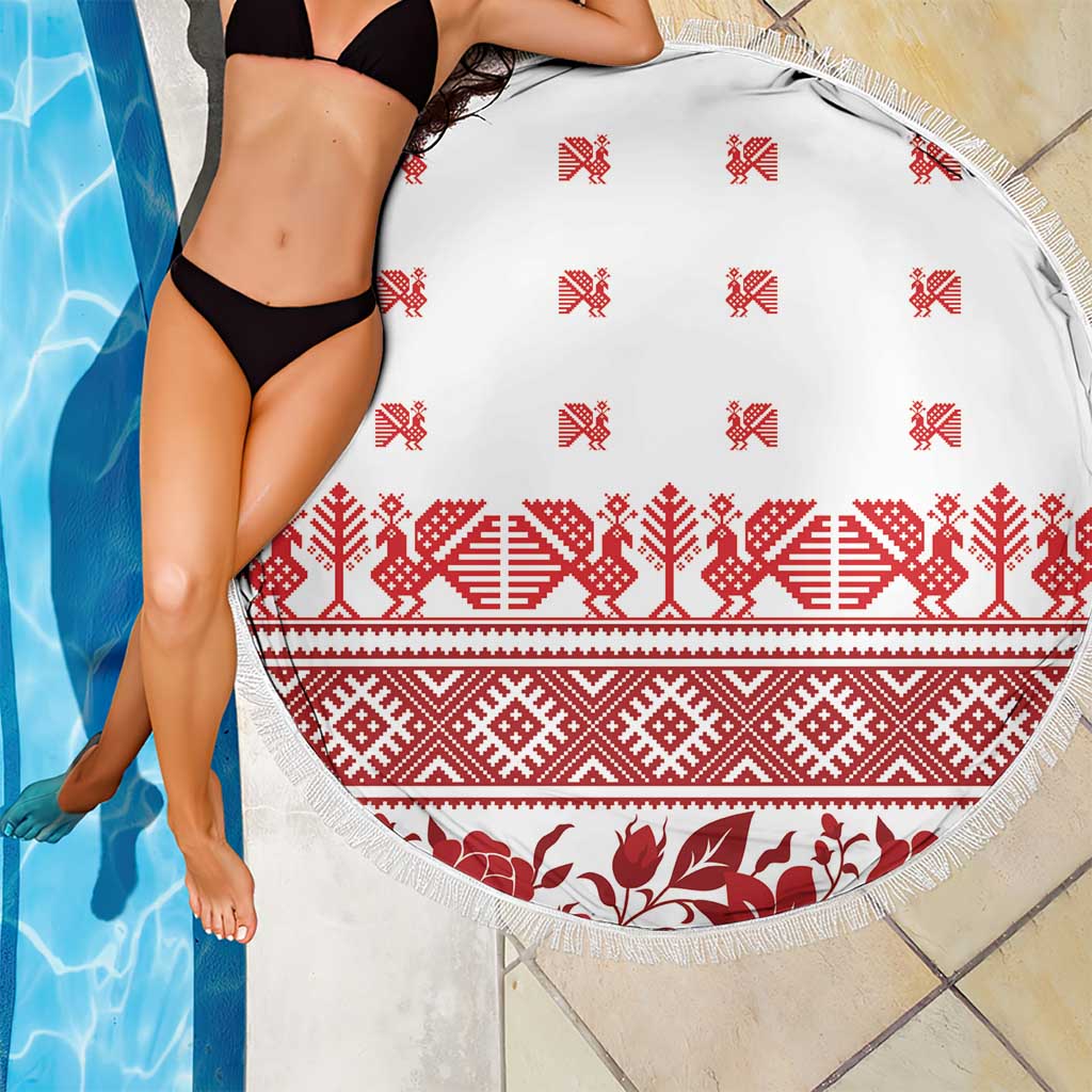 Antique Croatia Folk Embroidery Inspired Pattern Beach Blanket Roses and Peacocks - Wonder Print Shop
