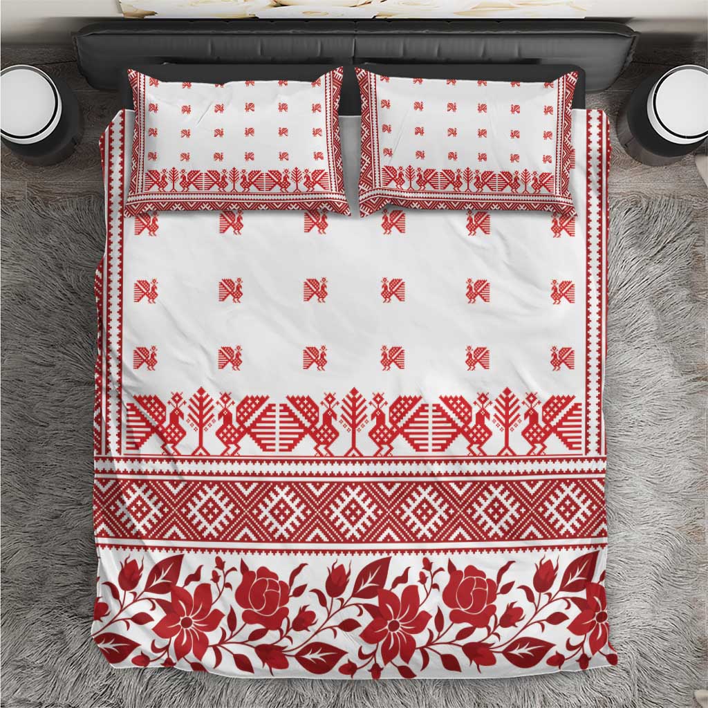 Antique Croatia Folk Embroidery Inspired Pattern Bedding Set Roses and Peacocks - Wonder Print Shop