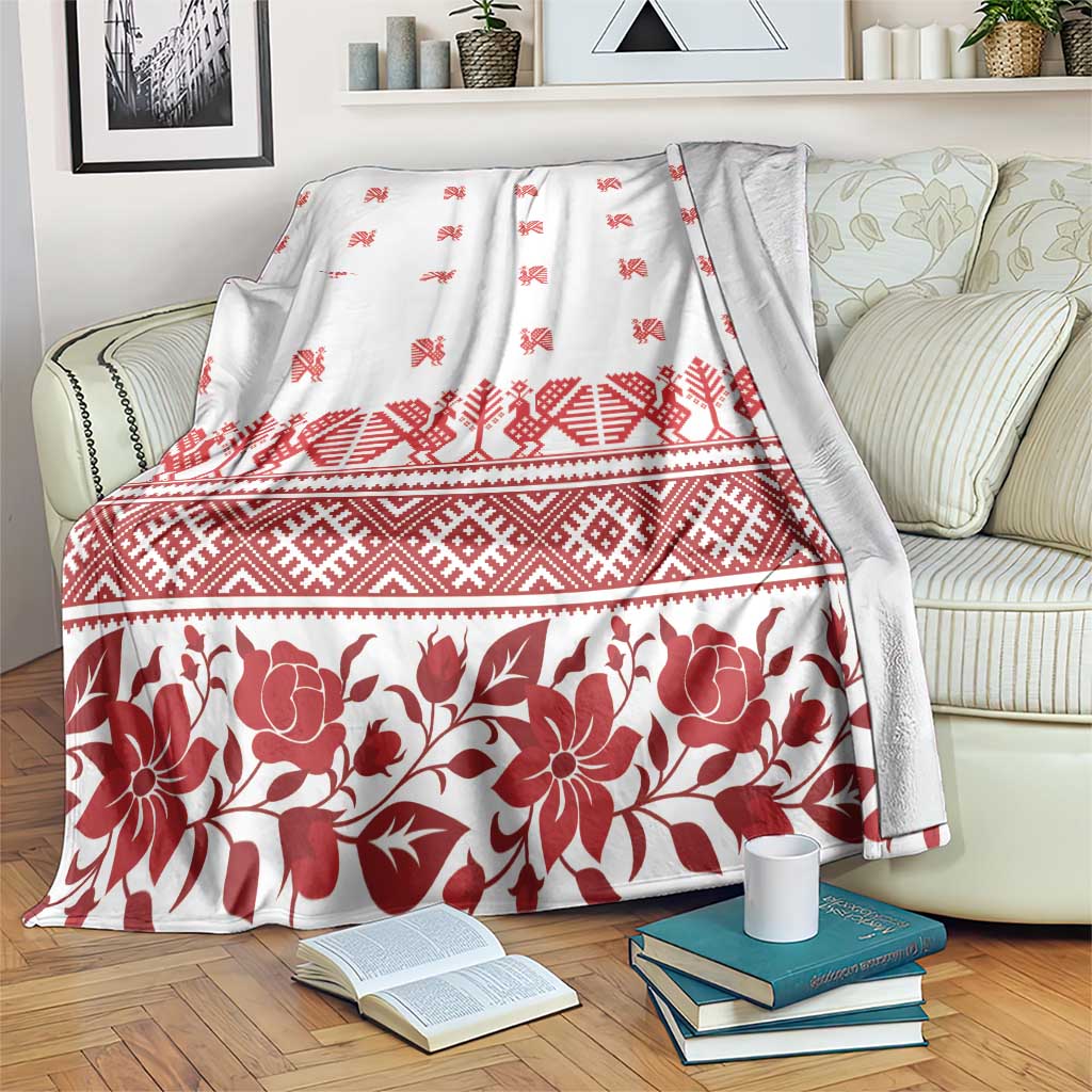 Antique Croatia Folk Embroidery Inspired Pattern Blanket Roses and Peacocks - Wonder Print Shop