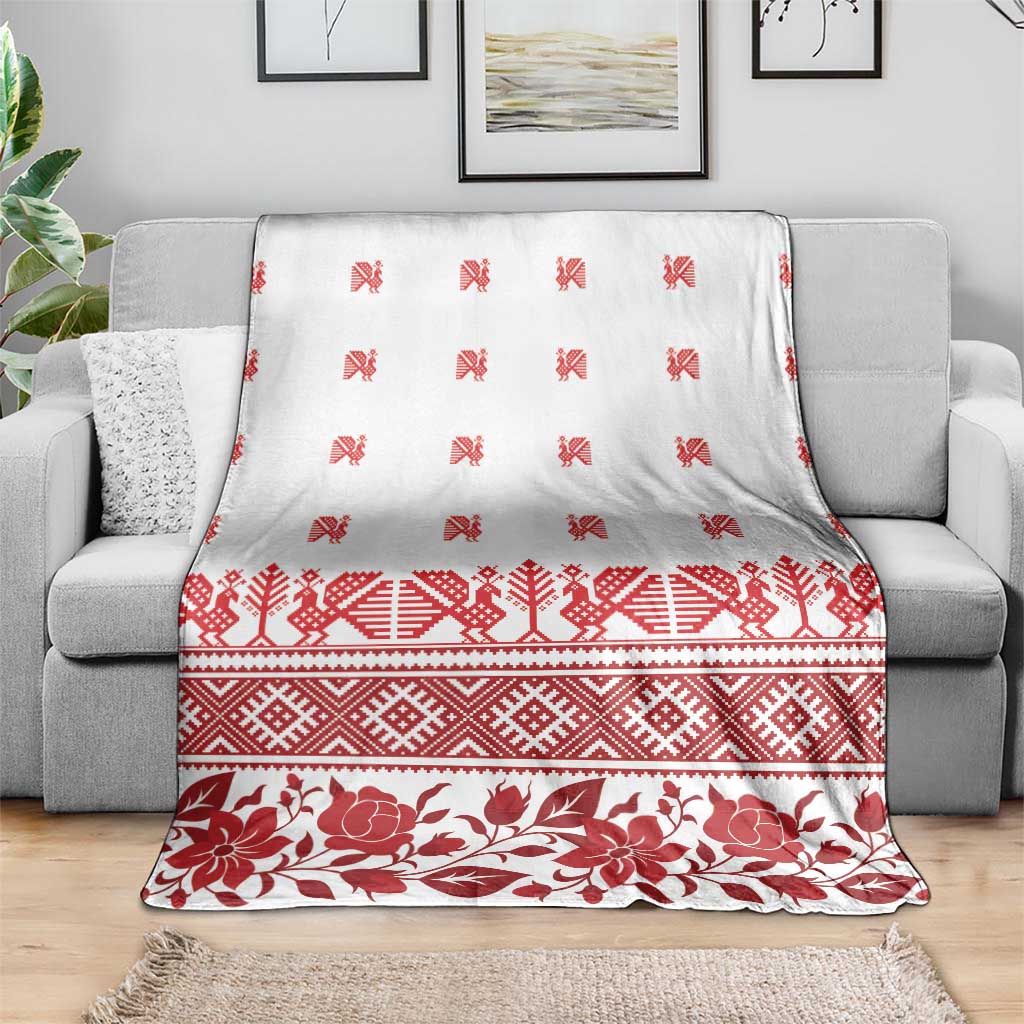 Antique Croatia Folk Embroidery Inspired Pattern Blanket Roses and Peacocks - Wonder Print Shop
