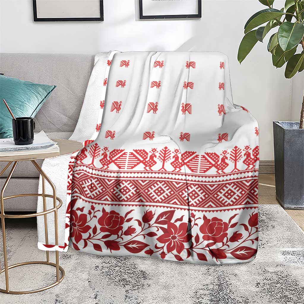 Antique Croatia Folk Embroidery Inspired Pattern Blanket Roses and Peacocks - Wonder Print Shop