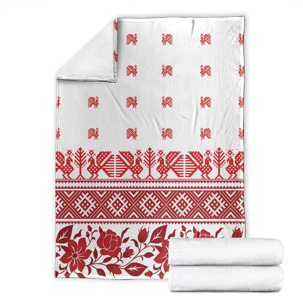 Antique Croatia Folk Embroidery Inspired Pattern Blanket Roses and Peacocks - Wonder Print Shop