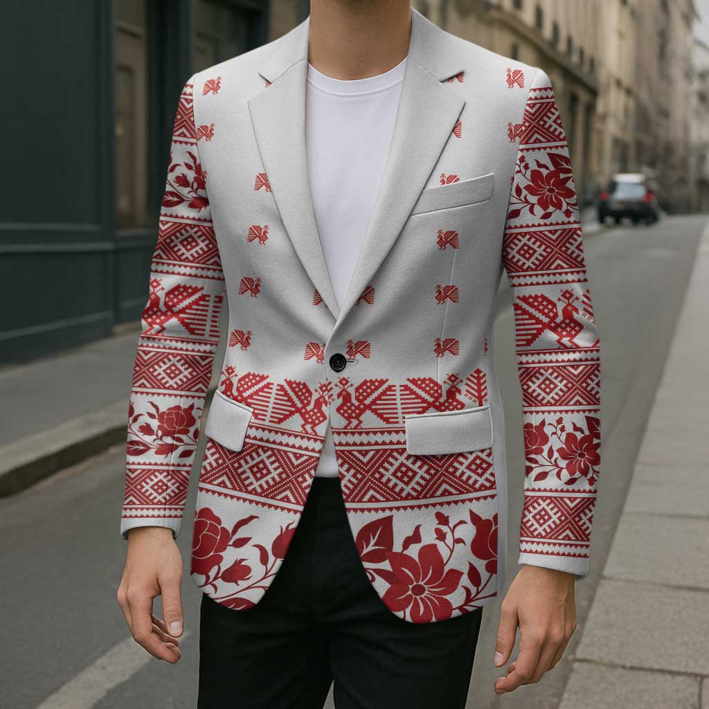 Antique Croatia Folk Embroidery Inspired Pattern Blazer Roses and Peacocks - Wonder Print Shop