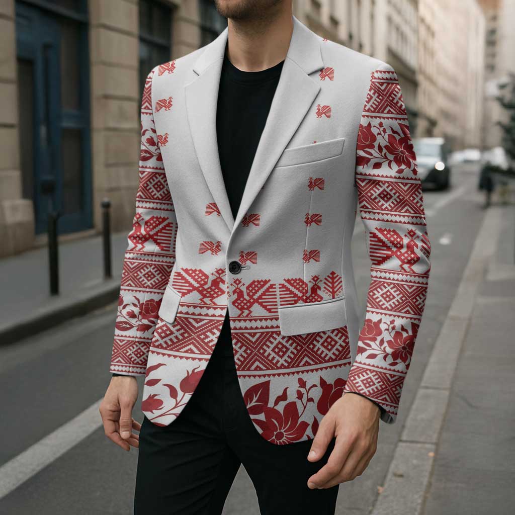 Antique Croatia Folk Embroidery Inspired Pattern Blazer Roses and Peacocks - Wonder Print Shop