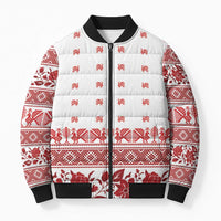 Antique Croatia Folk Embroidery Inspired Pattern Bomber Puffer Jacket Roses and Peacocks - Wonder Print Shop
