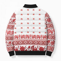 Antique Croatia Folk Embroidery Inspired Pattern Bomber Puffer Jacket Roses and Peacocks - Wonder Print Shop