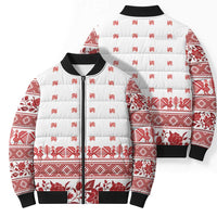 Antique Croatia Folk Embroidery Inspired Pattern Bomber Puffer Jacket Roses and Peacocks - Wonder Print Shop
