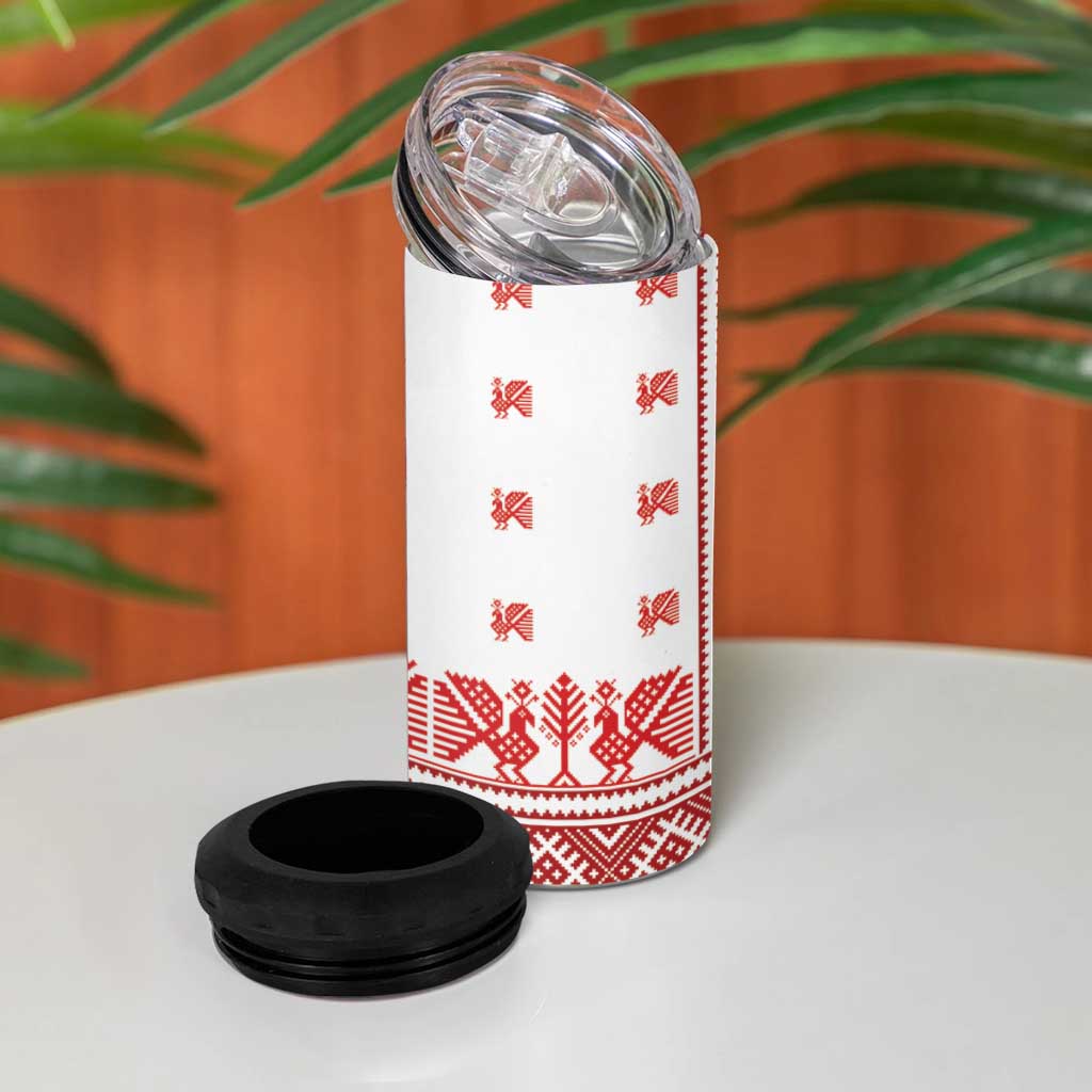 Antique Croatia Folk Embroidery Inspired Pattern 4 in 1 Can Cooler Tumbler Roses and Peacocks - Wonder Print Shop