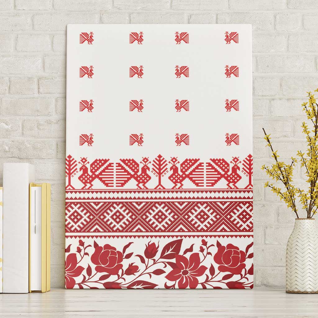 Antique Croatia Folk Embroidery Inspired Pattern Canvas Wall Art Roses and Peacocks - Wonder Print Shop