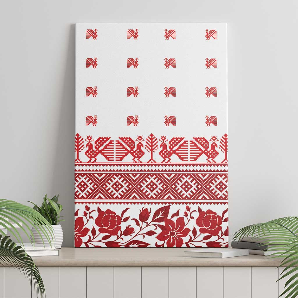 Antique Croatia Folk Embroidery Inspired Pattern Canvas Wall Art Roses and Peacocks - Wonder Print Shop
