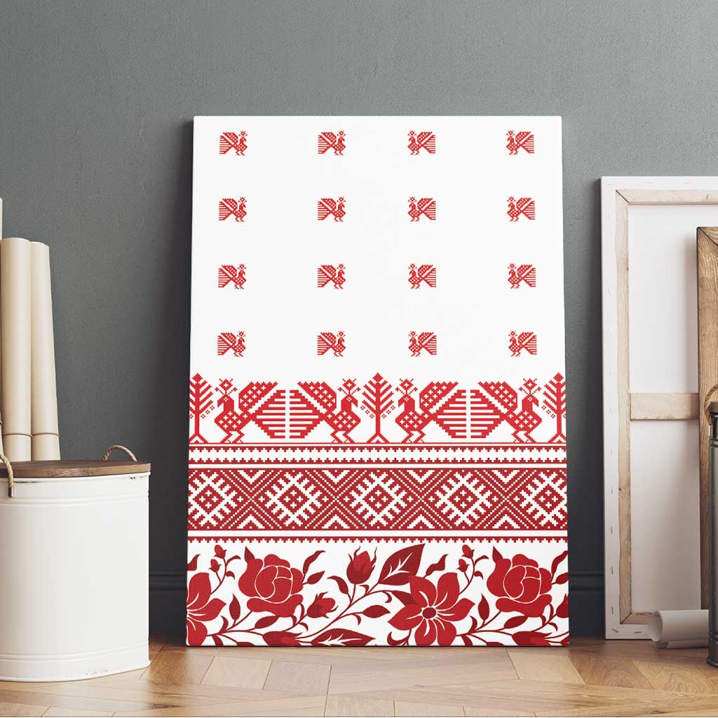 Antique Croatia Folk Embroidery Inspired Pattern Canvas Wall Art Roses and Peacocks - Wonder Print Shop