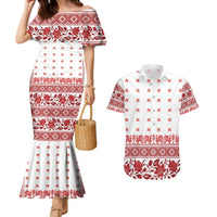 Antique Croatia Folk Embroidery Inspired Pattern Couples Matching Mermaid Dress and Hawaiian Shirt Roses and Peacocks - Wonder Print Shop