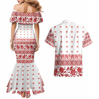 Antique Croatia Folk Embroidery Inspired Pattern Couples Matching Mermaid Dress and Hawaiian Shirt Roses and Peacocks - Wonder Print Shop