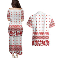 Antique Croatia Folk Embroidery Inspired Pattern Couples Matching Puletasi and Hawaiian Shirt Roses and Peacocks - Wonder Print Shop