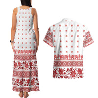 Antique Croatia Folk Embroidery Inspired Pattern Couples Matching Tank Maxi Dress and Hawaiian Shirt Roses and Peacocks - Wonder Print Shop