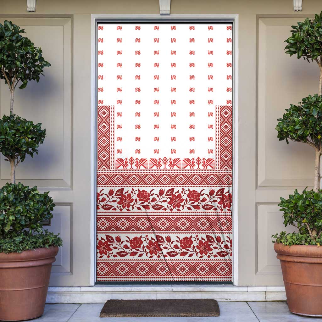Antique Croatia Folk Embroidery Inspired Pattern Door Cover Roses and Peacocks - Wonder Print Shop