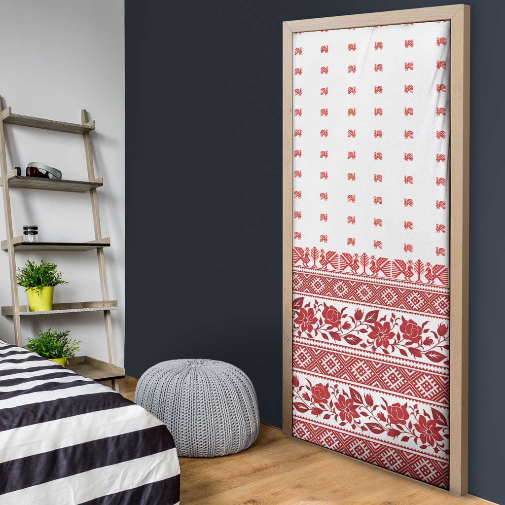 Antique Croatia Folk Embroidery Inspired Pattern Door Cover Roses and Peacocks - Wonder Print Shop