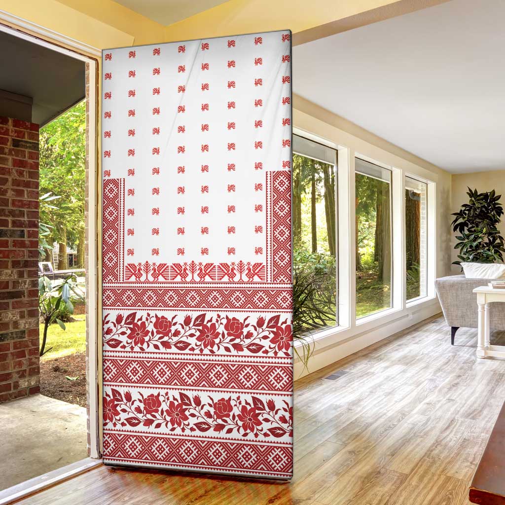 Antique Croatia Folk Embroidery Inspired Pattern Door Cover Roses and Peacocks - Wonder Print Shop
