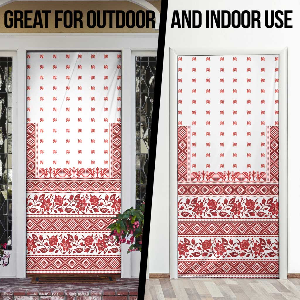 Antique Croatia Folk Embroidery Inspired Pattern Door Cover Roses and Peacocks - Wonder Print Shop