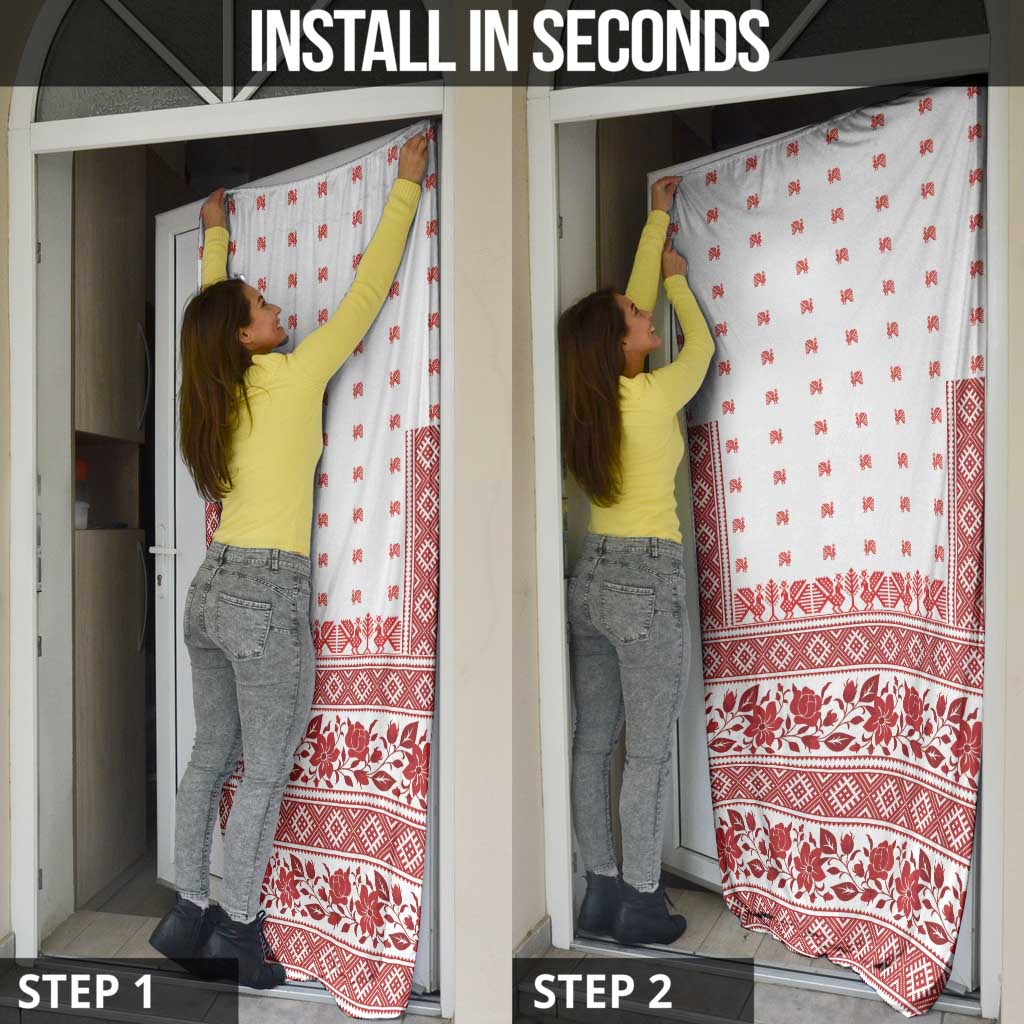 Antique Croatia Folk Embroidery Inspired Pattern Door Cover Roses and Peacocks - Wonder Print Shop