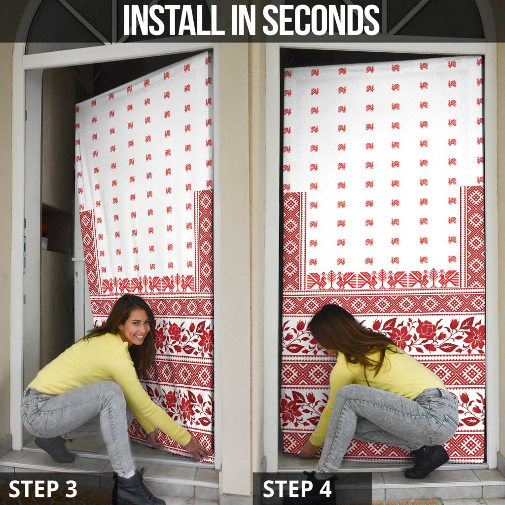Antique Croatia Folk Embroidery Inspired Pattern Door Cover Roses and Peacocks - Wonder Print Shop