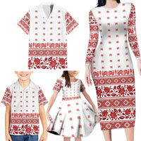 Antique Croatia Folk Embroidery Inspired Pattern Family Matching Long Sleeve Bodycon Dress and Hawaiian Shirt Roses and Peacocks - Wonder Print Shop
