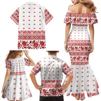 Antique Croatia Folk Embroidery Inspired Pattern Family Matching Mermaid Dress and Hawaiian Shirt Roses and Peacocks - Wonder Print Shop