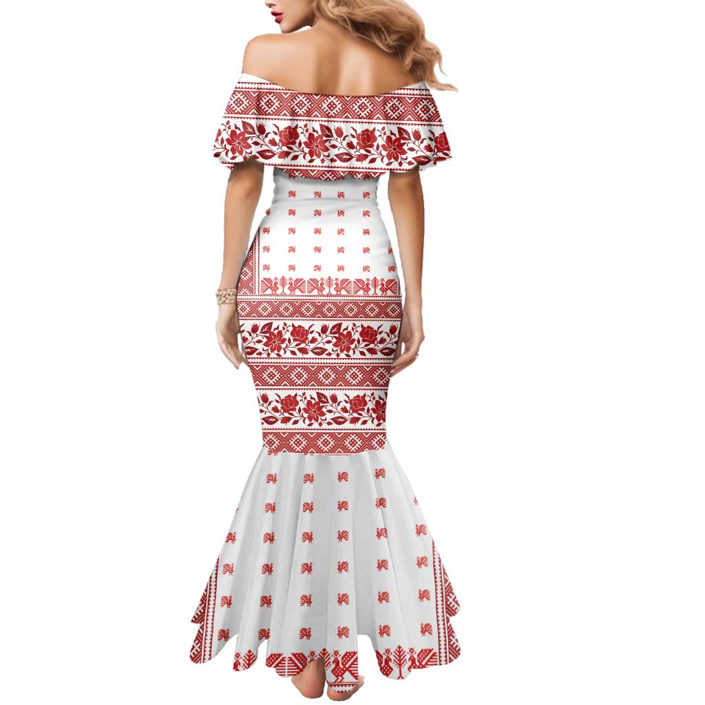Antique Croatia Folk Embroidery Inspired Pattern Family Matching Mermaid Dress and Hawaiian Shirt Roses and Peacocks - Wonder Print Shop