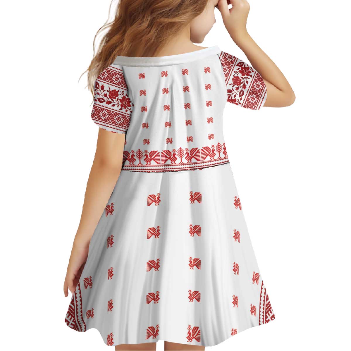 Antique Croatia Folk Embroidery Inspired Pattern Family Matching Off The Shoulder Long Sleeve Dress and Hawaiian Shirt Roses and Peacocks - Wonder Print Shop