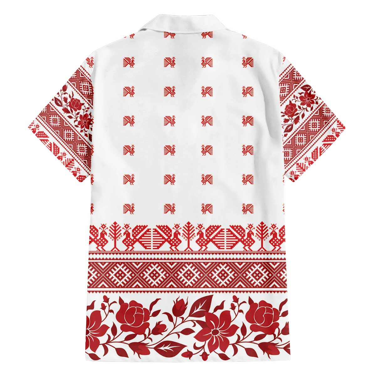 Antique Croatia Folk Embroidery Inspired Pattern Family Matching Off The Shoulder Long Sleeve Dress and Hawaiian Shirt Roses and Peacocks - Wonder Print Shop