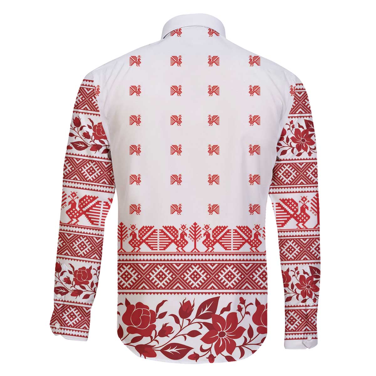 Antique Croatia Folk Embroidery Inspired Pattern Family Matching Off The Shoulder Long Sleeve Dress and Hawaiian Shirt Roses and Peacocks - Wonder Print Shop