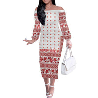 Antique Croatia Folk Embroidery Inspired Pattern Family Matching Off The Shoulder Long Sleeve Dress and Hawaiian Shirt Roses and Peacocks - Wonder Print Shop