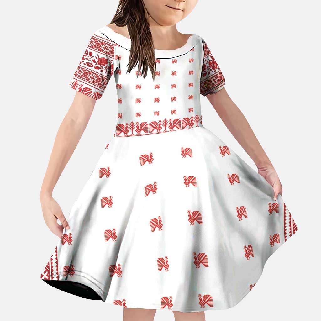 Antique Croatia Folk Embroidery Inspired Pattern Family Matching Off Shoulder Maxi Dress and Hawaiian Shirt Roses and Peacocks - Wonder Print Shop