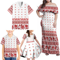 Antique Croatia Folk Embroidery Inspired Pattern Family Matching Off Shoulder Maxi Dress and Hawaiian Shirt Roses and Peacocks - Wonder Print Shop